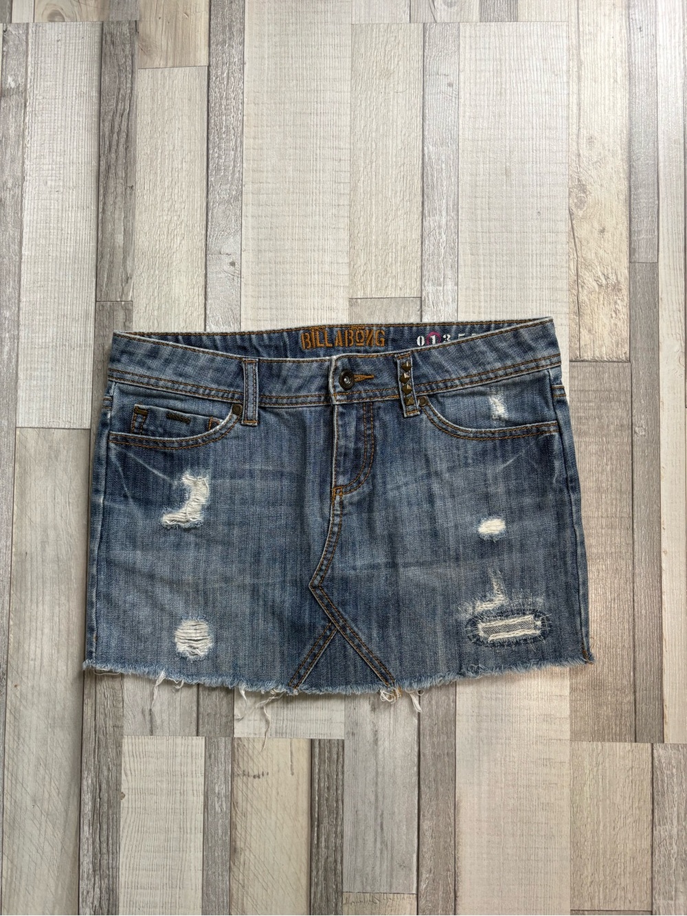Billabong Distressed Blue Denim Mini Skirt